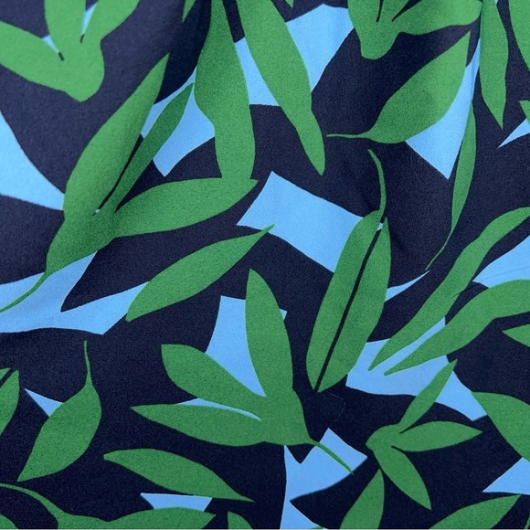 NEW Ann Taylor Petite Medium Blouse Green Blue Leaf Print Tie Neckline High Neck - Picture 12 of 14